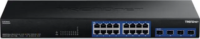 Alt view image 3 of 4 - TRENDnet 20-Port 2.5G/Multi-Gig Switch with 10G SFP+ Ports, TEG S50204, 16 x 2.5G RJ-45 Ports, 4 x 10G SFP+ Ports, 160Gbps, 1U   Rack Mountable, NDAA TAA Compliant, Lifetime Protection, Black