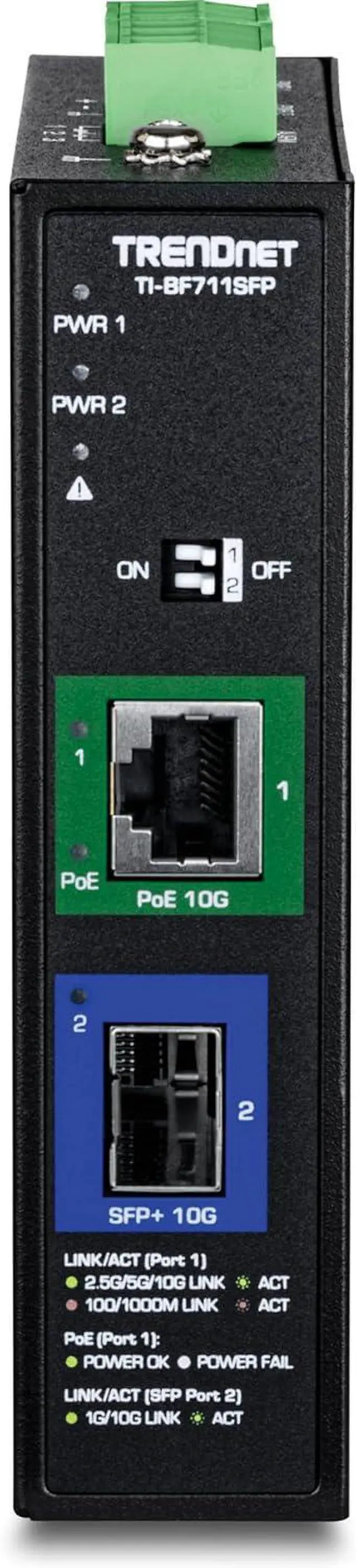 Alt view image 4 of 7 - TRENDnet Industrial 10G SFP+ to 10G PoE++ Media Converter, TI-BF711SFP, 1 x 10G SFP+  Port, 1 x 10G PoE++ RJ-45 Port, IP50 Rated, NDAA TAA Compliant