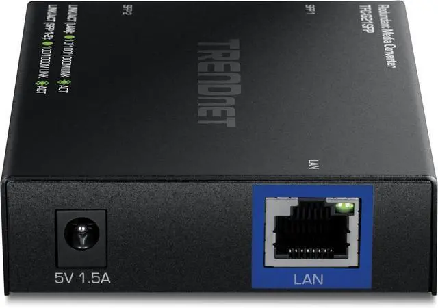 Alt view image 4 of 6 - TRENDnet 1000BASE-T to Dual SFP Fiber Media Converter with Redundant Mode, TFC-G21SFP, 1 x Gigabit RJ45 Port, 2 x Gigabit SFP Ports, NDAA & TAA Compliant
