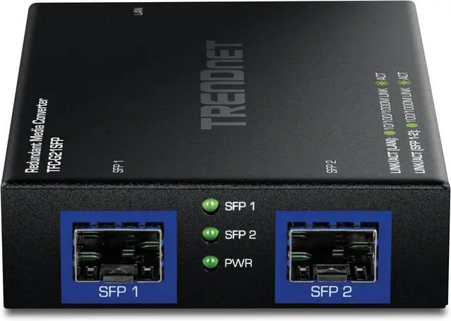 Alt view image 5 of 6 - TRENDnet 1000BASE-T to Dual SFP Fiber Media Converter with Redundant Mode, TFC-G21SFP, 1 x Gigabit RJ45 Port, 2 x Gigabit SFP Ports, NDAA & TAA Compliant