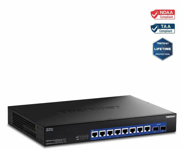Alt view image 2 of 5 - TRENDnet 10-Port 10G Unmanaged Switch, TEG-S7102, 8 x 10G RJ-45 Ports, 2 x 10G SFP+ Ports, 200Gbps Switching Capacity, Rackmount Design, Lifetime Protection, Black