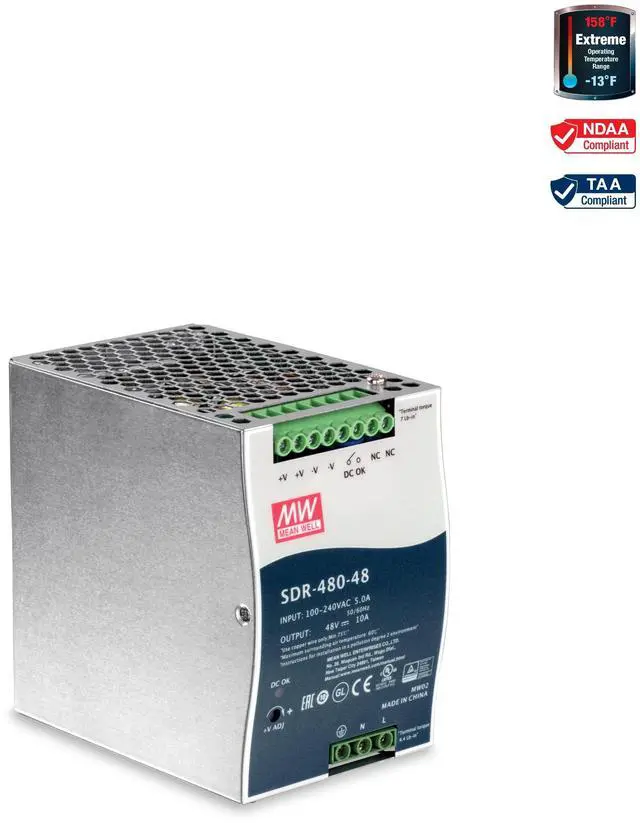 Alt view image 5 of 5 - TRENDnet 480W, 48V DC, 10A AC to DC DIN-Rail Power Supply with PFC Function, TI-S48048