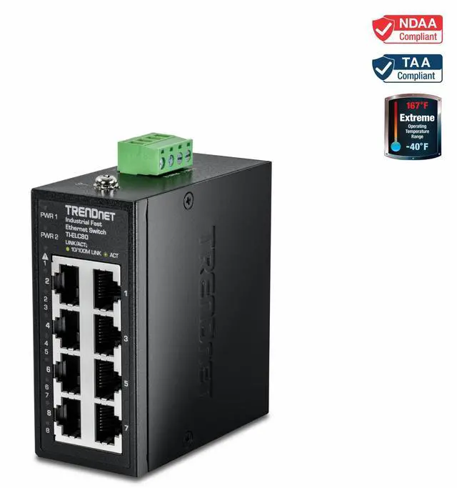 Alt view image 8 of 14 - TRENDnet 8-Port Industrial Fast Ethernet DIN-Rail Mini Switch, TI-ELC80, 8 x 10/100Mbps Ports, IP30 Rated Housing, 1Gbps Switching Capacity, Black