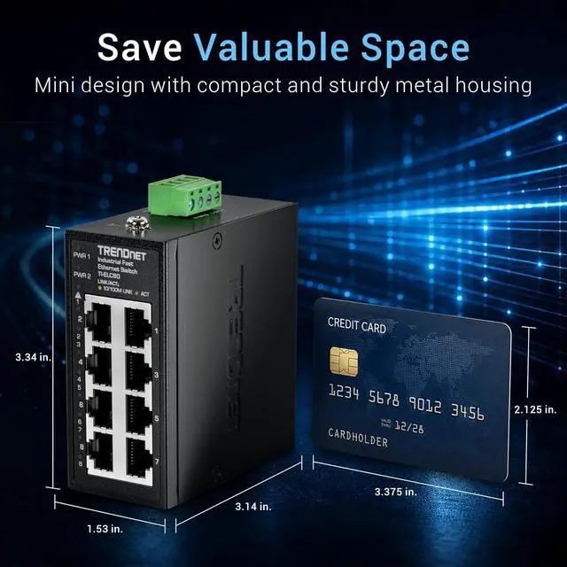 Alt view image 2 of 7 - TRENDnet 8-Port Industrial Fast Ethernet DIN-Rail Mini Switch, TI-ELC80, 8 x 10/100Mbps Ports, IP50 Rated Housing, 1.6Gbps Switching Capacity