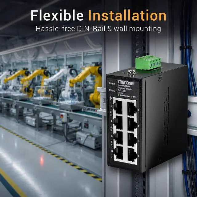 Alt view image 4 of 7 - TRENDnet 8-Port Industrial Fast Ethernet DIN-Rail Mini Switch, TI-ELC80, 8 x 10/100Mbps Ports, IP50 Rated Housing, 1.6Gbps Switching Capacity