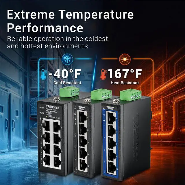Alt view image 3 of 7 - TRENDnet TI-GLC50, 5-Port Industrial Gigabit DIN-Rail Mini Switch