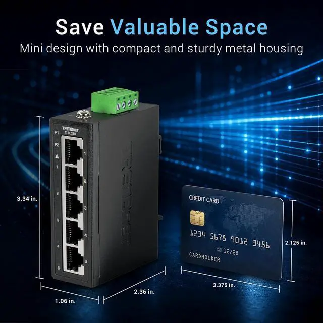 Alt view image 2 of 7 - TRENDnet TI-ELC50,5-Port Industrial Fast Ethernet DIN-Rail Mini Switch