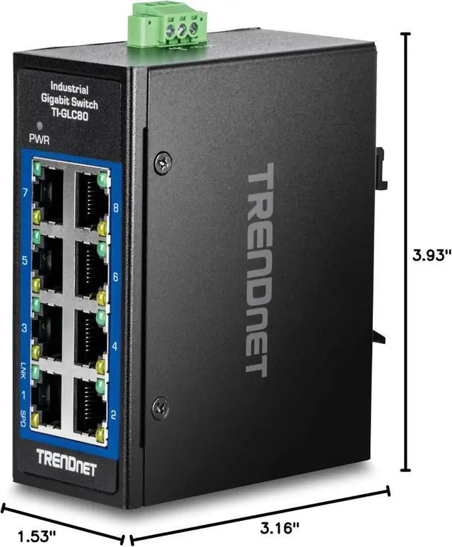 Alt view image 14 of 14 - TRENDnet 8-Port Industrial Gigabit DIN-Rail Mini Switch, TI-GLC80, 8 x Gigabit Ports, Extreme Temperature IP30 Rated, 16Gbps Switch Capacity, Black