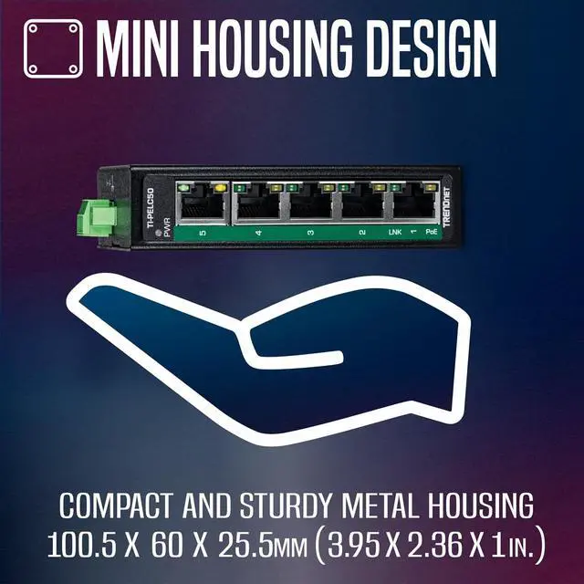 Alt view image 6 of 7 - TRENDnet 5-Port Industrial Fast Ethernet PoE+ DIN-Rail Mini Switch, TI-PELC50, NDAA + TAA Compliant, 4 x 10/100Mbps PoE+ Ports, 1 x 10/100Mbps Port, 90W PoE+ Power Budget