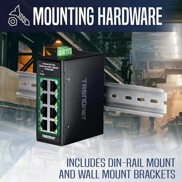 Alt view image 6 of 7 - TRENDnet 8-Port Industrial Fast Ethernet PoE+ DIN-Rail Mini Switch, TI-PELC80, NDAA + TAA Compliant, 8 x 10/100Mbps PoE+ Ports, 200W PoE+ Power Budget, 1.6Gbps Switching Capacity