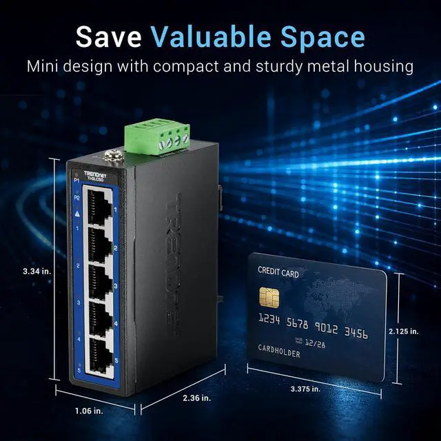 Alt view image 2 of 7 - TRENDnet TI-GLC50, 5-Port Industrial Gigabit DIN-Rail Mini Switch