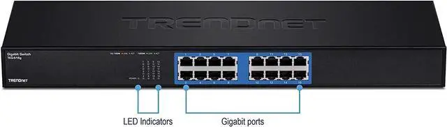 Alt view image 2 of 6 - TRENDnet 16-Port Unmanaged Gigabit GREENnet Switch, 16 x RJ-45 Ports, 32Gbps Switching Capacity, Fanless, Rack Mountable, Network Ethernet Switch, Lifetime Protection, Black, TEG-S16G