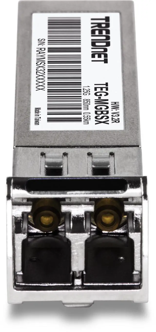 Main image of TRENDnet SFP Multi-Mode LC Module, Up To 550m (1804 Ft), Mini-GBIC, Hot Pluggable, IEEE 802.3z Gigabit Ethernet, Supports Up To 1.25 Gbps, Lifetime Protection, Silver, TEG-MGBSX