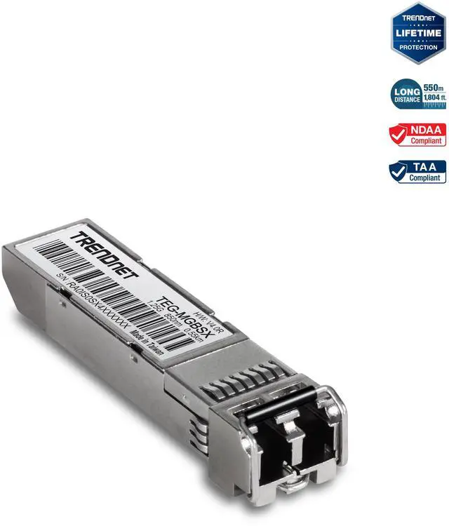 Alt view image 2 of 6 - TRENDnet SFP Multi-Mode LC Module, Up To 550m (1804 Ft), Mini-GBIC, Hot Pluggable, IEEE 802.3z Gigabit Ethernet, Supports Up To 1.25 Gbps, Lifetime Protection, Silver, TEG-MGBSX