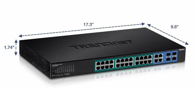 Alt view image 6 of 7 - TRENDnet 20-Port Gigabit PoE+ Web Smart PoE+ Switch, 16 x Gigabit PoE+ Ports, 4 x Shared Gigabit Ports, Up To 30W Per Port, 185W Total Power Budget, Rack Mountable, Black, TPE-1620WS