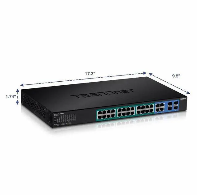 Alt view image 7 of 7 - TRENDnet 28-Port Gigabit Web Smart PoE+ Switch, 24 x Gigabit Ports, 4 x Shared Gigabit Ports (RJ-45 or SFP), 185W PoE Budget, 56Gbps Switching Capacity, Lifetime Protection, Black, TPE-2840WS