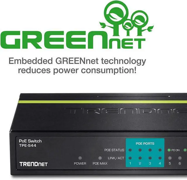 Alt view image 5 of 7 - TRENDnet 8-Port 10/100Mbps PoE Switch, 4 x 10/100 Ports, 4 x 10/100 PoE Ports, 30W PoE Power Budget, 1.6 Gbps Switching Capacity, 802.3af, Lifetime Protection, Black, TPE-S44