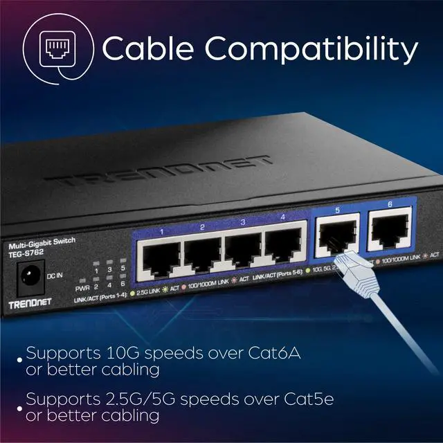 Alt view image 4 of 7 - TRENDnet TEG-S762, 6-Port Multi-Gig Switch
