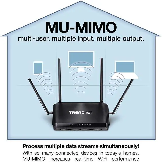 Alt view image 5 of 7 - TRENDnet AC2600 MU-MIMO Wireless Gigabit Router, Increase WiFi Performance, WiFi Guest Network, Gaming-Internet-Home Router, Beamforming, 4K streaming, Quad Stream, Dual Band Router, Black, TEW-827DRU