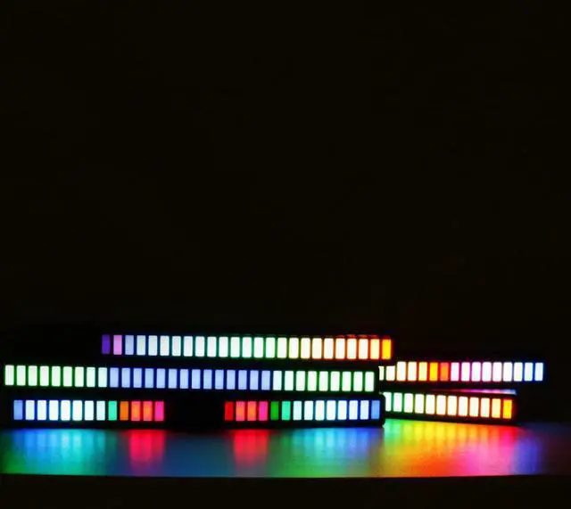 Alt view image 5 of 5 - rgb voice-activated pickup rhythm light desktop electronic car voice-activated atmosphere colorful usb level spectrum music light black 40 lamp beads [225*16*18.5mm]