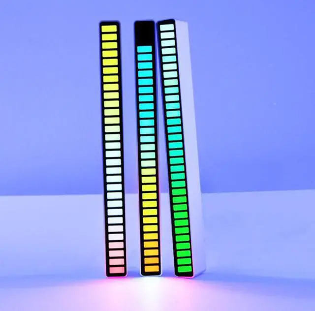 Alt view image 3 of 5 - rgb voice-activated pickup rhythm light desktop electronic car voice-activated atmosphere colorful usb level spectrum music light black 40 lamp beads [225*16*18.5mm]