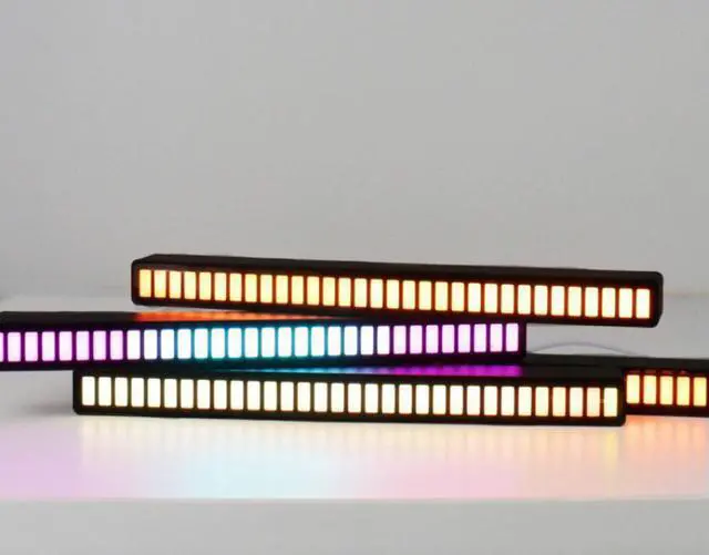 Alt view image 5 of 5 - rgb voice-activated pickup rhythm lamp desktop electronic car voice-activated atmosphere colorful usb level spectrum music lamp silver 40 lamp beads [225*16*18.5mm]