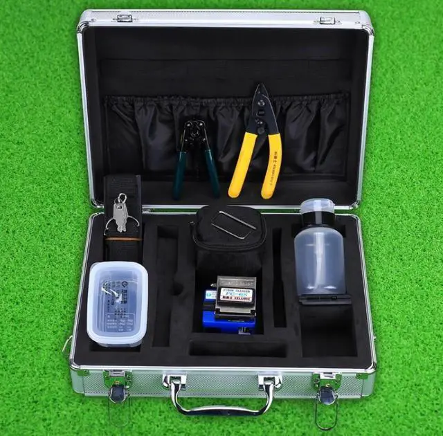 Alt view image 2 of 2 - Corus FTTH fiber optic home cold connection tool set combination luggage fiber optic cutter FC-6S leather wire stripper Vimüller pliers 250 alcohol bottle storage