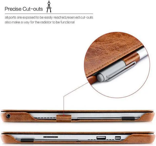 Alt view image 5 of 7 - Surface Pro 4 Case Vintage Series Genuine Leather Folio Cover with Pen Holder Stand for Microsoft Surface Pro 4 2015 / Surface Pro 2017 Original Keyboard