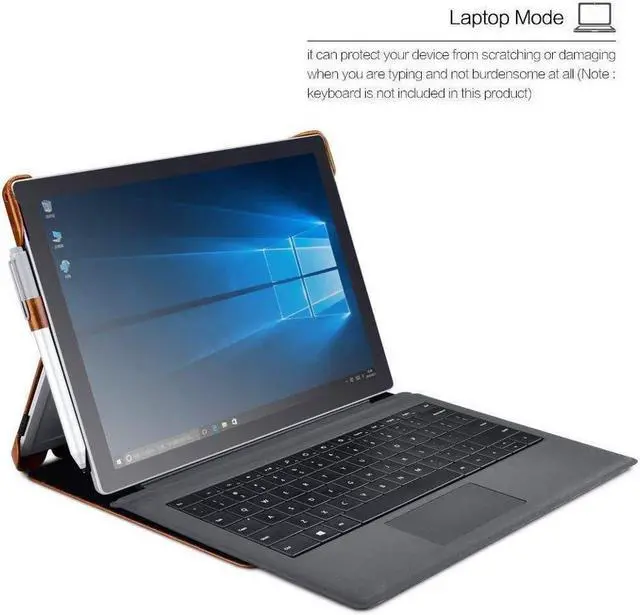 Alt view image 6 of 7 - Surface Pro 4 Case Vintage Series Genuine Leather Folio Cover with Pen Holder Stand for Microsoft Surface Pro 4 2015 / Surface Pro 2017 Original Keyboard