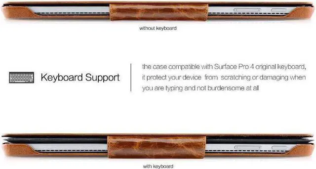 Alt view image 2 of 7 - Surface Pro 4 Case Vintage Series Genuine Leather Folio Cover with Pen Holder Stand for Microsoft Surface Pro 4 2015 / Surface Pro 2017 Original Keyboard