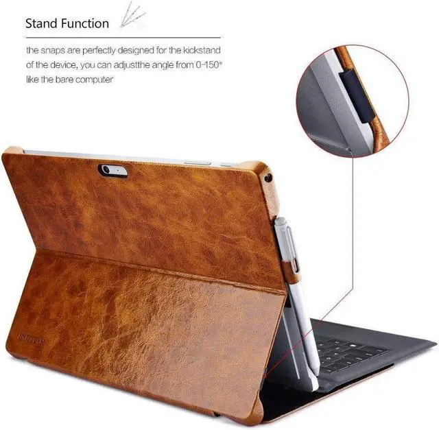 Alt view image 4 of 7 - Surface Pro 4 Case Vintage Series Genuine Leather Folio Cover with Pen Holder Stand for Microsoft Surface Pro 4 2015 / Surface Pro 2017 Original Keyboard