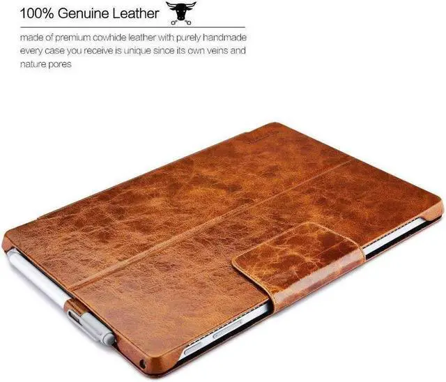 Alt view image 3 of 7 - Surface Pro 4 Case Vintage Series Genuine Leather Folio Cover with Pen Holder Stand for Microsoft Surface Pro 4 2015 / Surface Pro 2017 Original Keyboard