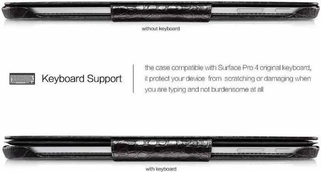 Alt view image 5 of 7 - Surface Pro 4 Case Vintage Series Genuine Leather Folio Cover with Pen Holder Stand for Microsoft Surface Pro 4 2015 / Surface Pro 2017 Original Keyboard