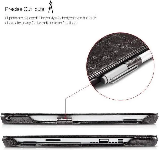 Alt view image 3 of 7 - Surface Pro 4 Case Vintage Series Genuine Leather Folio Cover with Pen Holder Stand for Microsoft Surface Pro 4 2015 / Surface Pro 2017 Original Keyboard