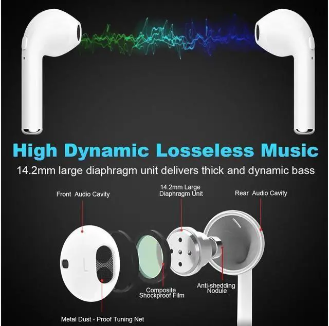 Alt view image 2 of 7 - Wireless Earbuds Bluetooth Headphones Stereo Earphone Built-In Mic with Charging Case Cordless Sport Headsets for AirPods iPhone X 8 7 plus 6 6s plus Android Samsung Galaxy