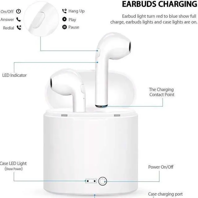 Alt view image 4 of 7 - Wireless Earbuds Bluetooth Headphones Stereo Earphone Built-In Mic with Charging Case Cordless Sport Headsets for AirPods iPhone X 8 7 plus 6 6s plus Android Samsung Galaxy