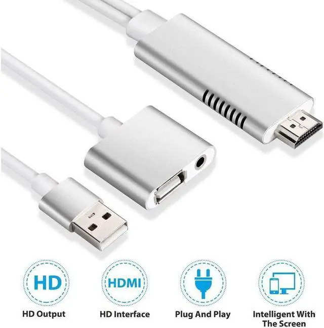 Alt view image 2 of 2 - Lightning to HDMI Cable for IOS/Android, 3-in-1 Lightning/Micro USB/Type-C to HDMI Adapter 1080P Digital AV Adapter HDTV MHL Cable Support iPhone,iPad,Android Smartphones on HDTV Projector