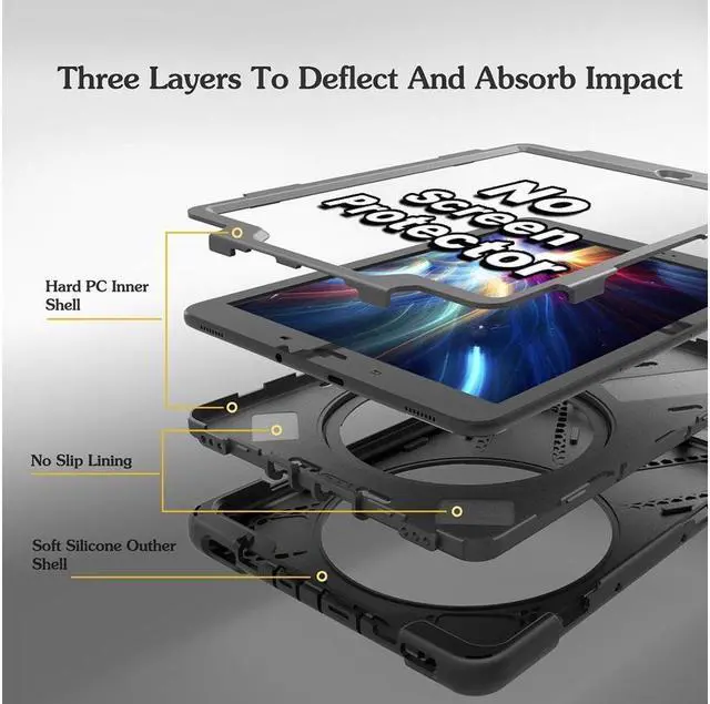 Alt view image 6 of 7 - Galaxy Tab S3 9.7 Case Heavy Duty Shockproof Rugged Protective Silicon Armor Cover With Hand Grip Shoulder Strap, Rotating Stand For Kids Girls Samsung SM-T820 T825 9.7 inch Tablet