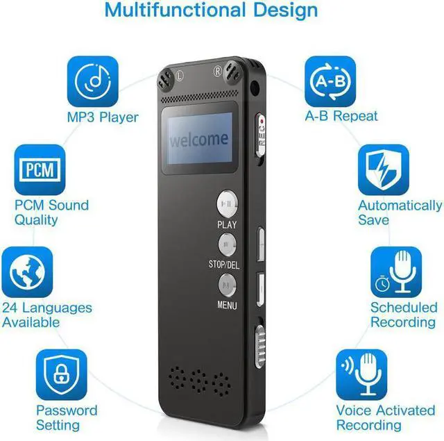 Alt view image 4 of 7 - Digital Voice Recorder [2018 Upgraded Version] Audio Recorder for Lectures 8GB PCM Linear Sound Recorder with Micro USB & MP3 Player Microphone Noise Reduction --By Werleo (black Recorder)
