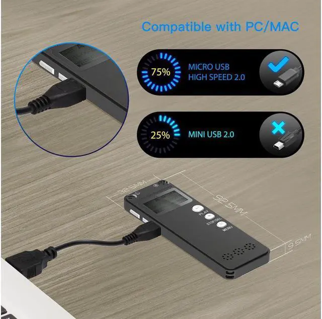 Alt view image 6 of 7 - Digital Voice Recorder [2018 Upgraded Version] Audio Recorder for Lectures 8GB PCM Linear Sound Recorder with Micro USB & MP3 Player Microphone Noise Reduction --By Werleo (black Recorder)