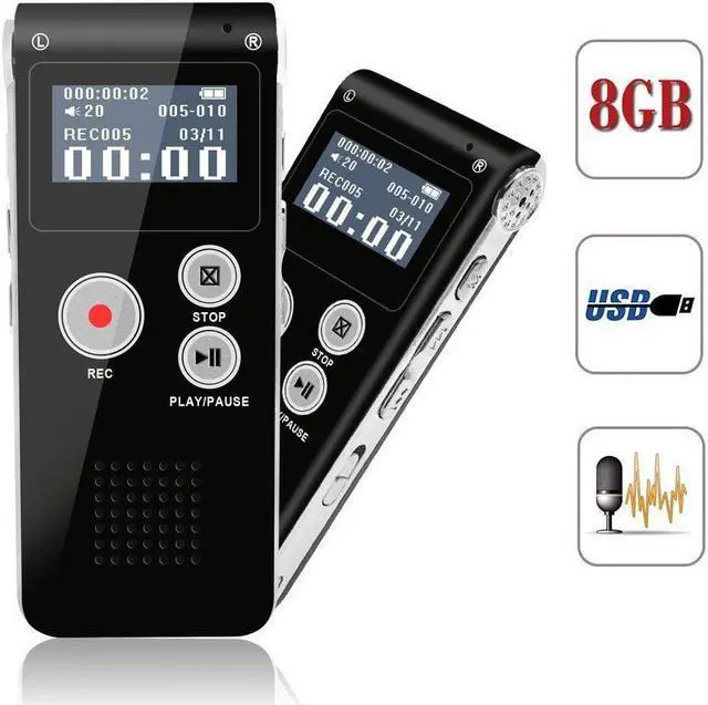 Main image of Digital Voice Activated Recorder USB Rechargeable 8GB Sound Audio Recorder Dictaphone for Lectures Meetings With Double Microphone Noise Reduction Audio Sound Portable Mini Tape Dictaphone MP3