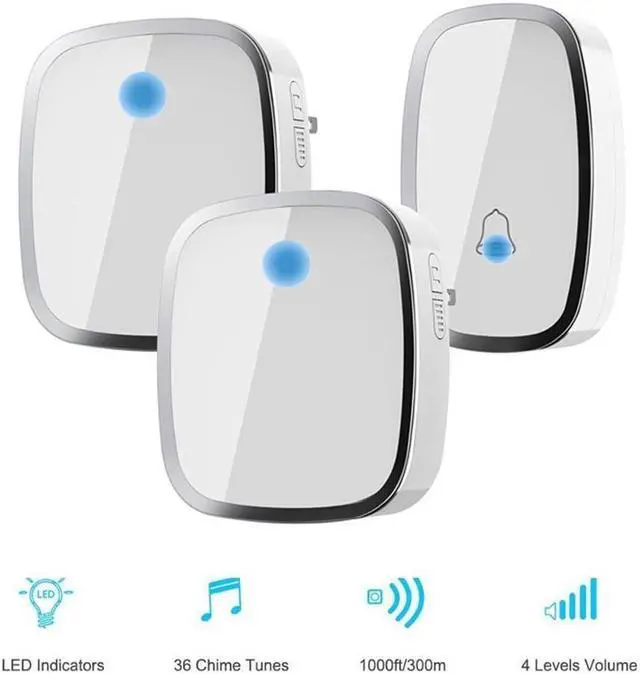 Main image of Wireless Doorbell Remote Ring Door Bell Chime 2 Plugin Receivers 1 Push Button