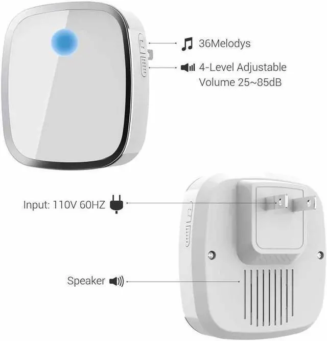 Alt view image 3 of 7 - Wireless Doorbell Remote Ring Door Bell Chime 2 Plugin Receivers 1 Push Button