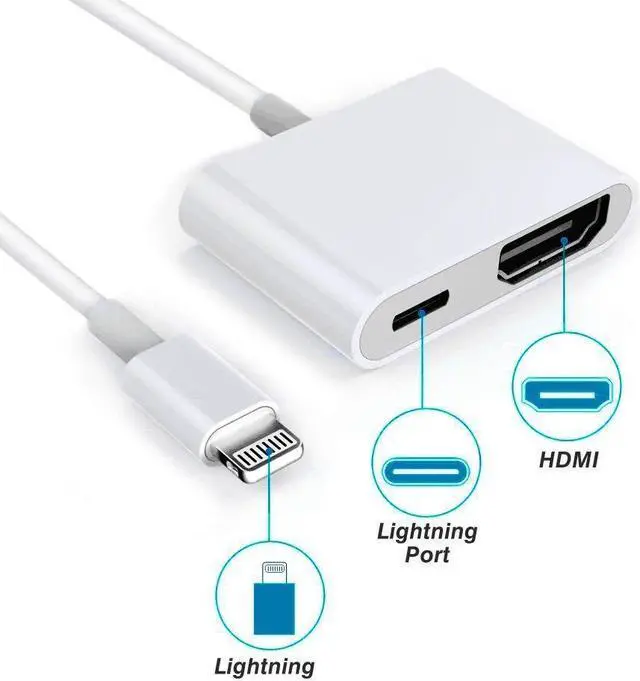 Alt view image 2 of 7 - Lightning to HDMI Adapter Lightning Digital AV Adapter HDMI and Lightning Charging Port 2 in 1 Adapter Compatible with iPhone iPad iPod Touch for HD TV Monitor Projector 1080P Support iOS 11 or later