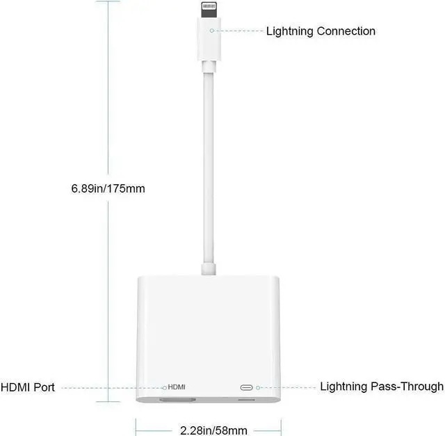 Alt view image 4 of 7 - Lightning to HDMI Adapter Lightning Digital AV Adapter HDMI and Lightning Charging Port 2 in 1 Lightning HDMI Cable Adapter Compatible iPhone iPad iPod Touch Support iOS 10.3-11.3 or Later 1080P