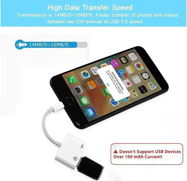 Alt view image 5 of 7 - Lightning to USB Camera Adapter Lightning to USB 3.0 Female Cable iPad iPhone