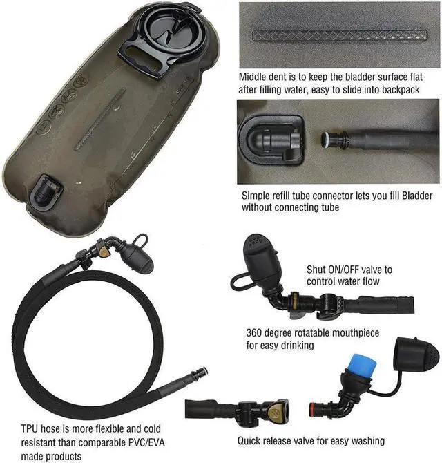 Alt view image 5 of 7 - Tactical Hydration Pack Backpack 900D with 3L Water Bladder for Hiking Climbing