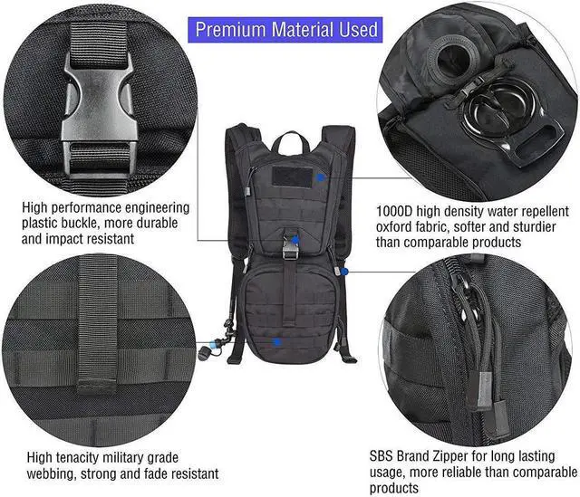 Alt view image 4 of 7 - Tactical Hydration Pack Backpack 900D with 3L Water Bladder for Hiking Climbing