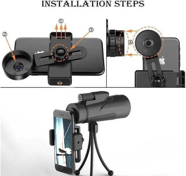 Alt view image 4 of 7 - High Power Waterproof Monocular Telescope Scope 12×50 with Phone Adapter Tripod