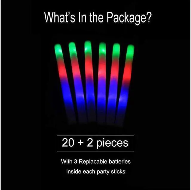 Alt view image 7 of 7 - 22pcs LED Glow Stick Multi Color Changing 3 Modes Flashing Foam Sticks LED Party Supplies Light Baton Wands for Party Festivals Raves Birthday Children Toy